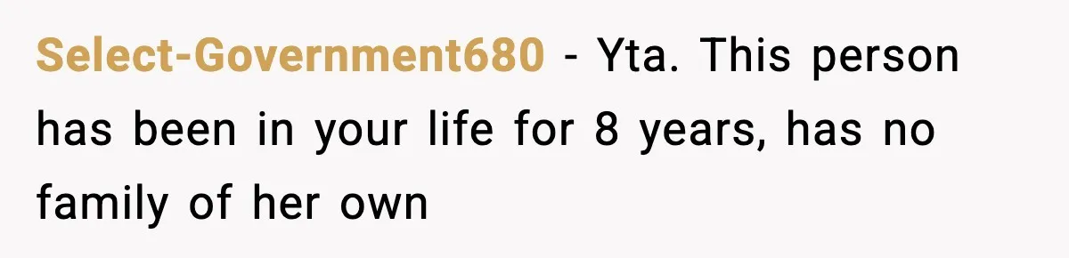 Former Daughter-In-Law Asked To Stay Part Of The Family, Her Ex-Mother-In-Law Said No Select-Government680 − Yta. This person has been in your life for 8 years, has no family of her own