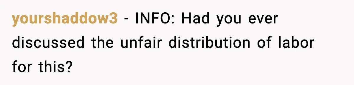 yourshaddow3 − INFO: Had you ever discussed the unfair distribution of labor for this?