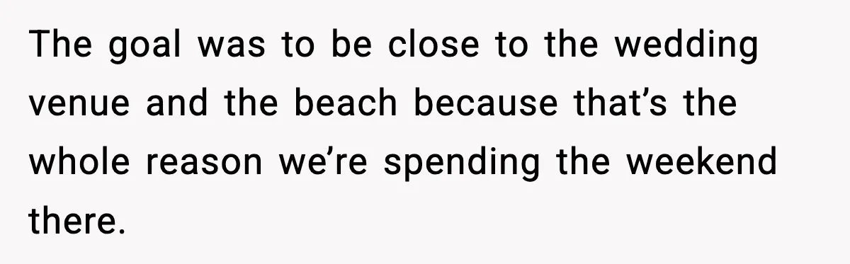 Mom Booked A Cabin Nobody Approved, So This Family Booked Their Own Stay The goal was to be close to the wedding venue and the beach because that’s the whole reason we’re spending the weekend there.