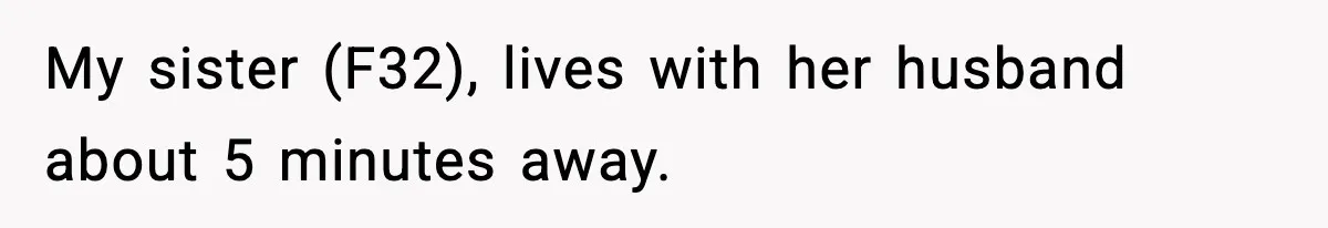 Sister Buys a Crib for Her Mom’s House, Then Demands Her Brother Sacrifice His Only Private Space My sister (F32), lives with her husband about 5 minutes away.