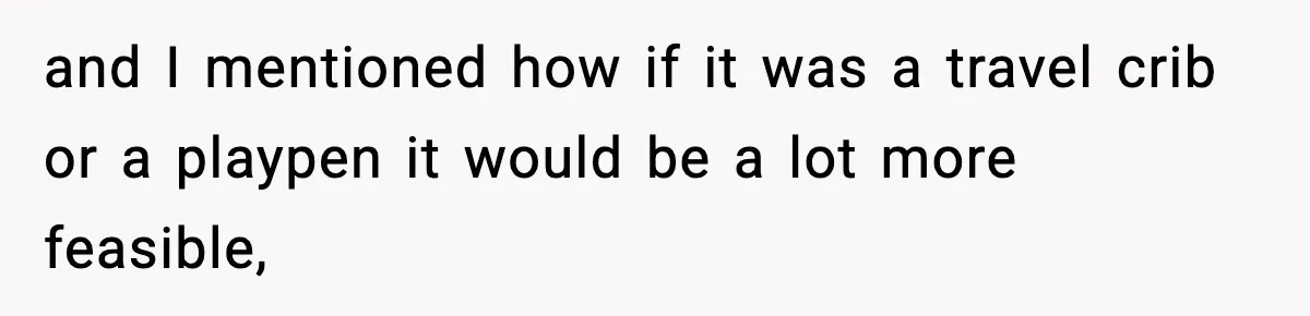 Sister Buys a Crib for Her Mom’s House, Then Demands Her Brother Sacrifice His Only Private Space and I mentioned how if it was a travel crib or a playpen it would be a lot more feasible,