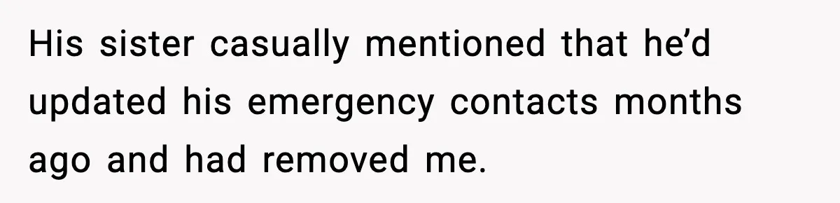 Woman Stops Being Her Boyfriend’s Emergency Contact After He Secretly Replaces Her With Family His sister casually mentioned that he’d updated his emergency contacts months ago and had removed me.