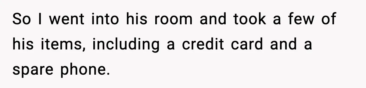 So I went into his room and took a few of his items, including a credit card and a spare phone.