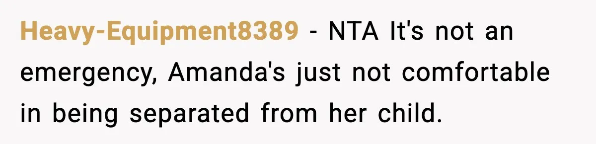 Woman Refuses to Leave Her Dream Concert After Her Friend Has A Panic Attack, Now Everyone’s Calling Her Selfish Heavy-Equipment8389 − NTA It's not an emergency, Amanda's just not comfortable in being separated from her child.
