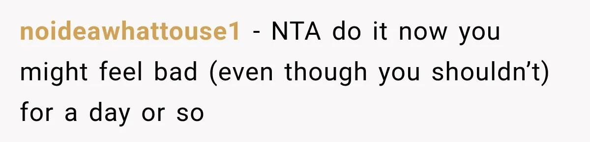 noideawhattouse1 − NTA do it now you might feel bad (even though you shouldn’t) for a day or so