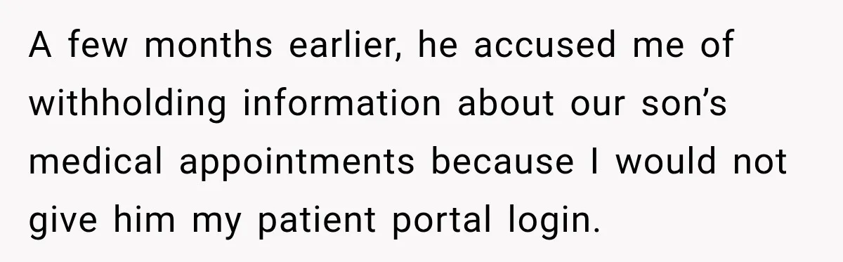 A few months earlier, he accused me of withholding information about our son’s medical appointments because I would not give him my patient portal login.