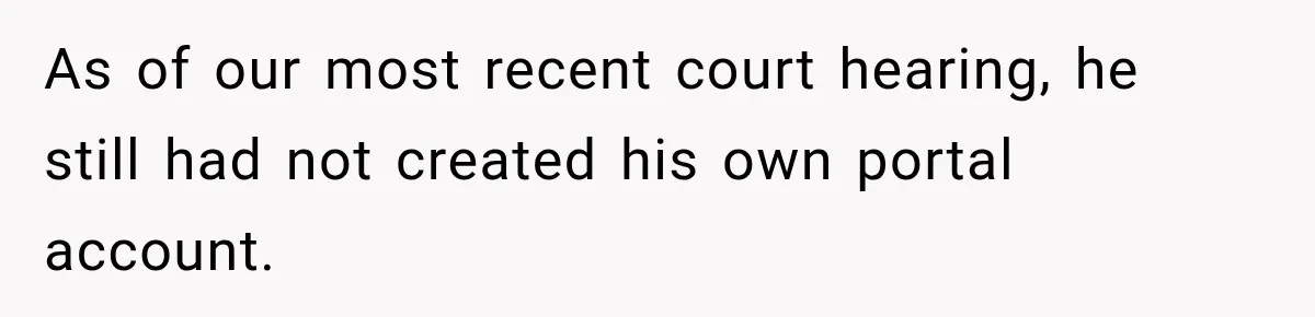 As of our most recent court hearing, he still had not created his own portal account.