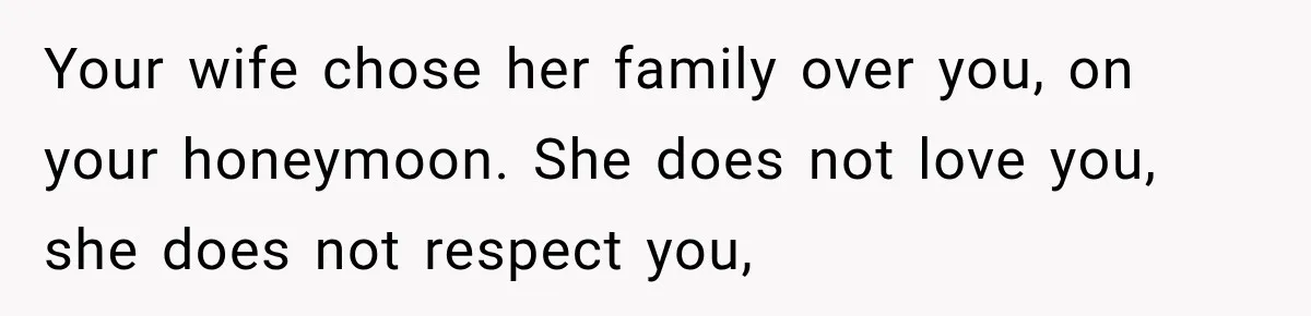 After Years Of Abuse And Manipulation, Husband Draws Line With Wife’s Aggressive Relatives Your wife chose her family over you, on your honeymoon. She does not love you, she does not respect you,