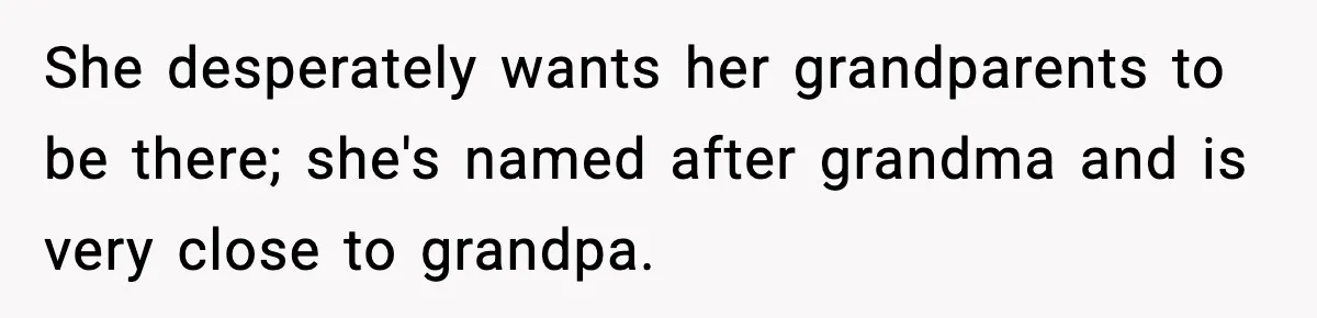 Couple Refuses To Fund In-Laws’ Private Flights Twice, Sparks Family Drama Ahead Of Daughter’s Wedding She desperately wants her grandparents to be there; she's named after grandma and is very close to grandpa.