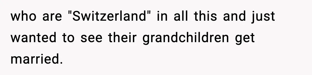 Couple Refuses To Fund In-Laws’ Private Flights Twice, Sparks Family Drama Ahead Of Daughter’s Wedding who are "Switzerland" in all this and just wanted to see their grandchildren get married.