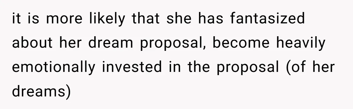 She Returned His Engagement Ring Because The Hotel Wasn’t Romantic Enough, He Wonders If Love Really Matters it is more likely that she has fantasized about her dream proposal, become heavily emotionally invested in the proposal (of her dreams)