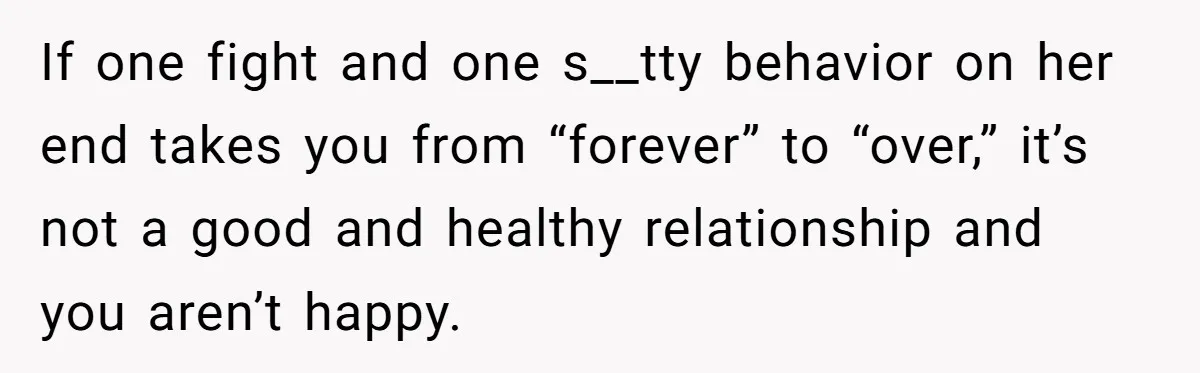 She Returned His Engagement Ring Because The Hotel Wasn’t Romantic Enough, He Wonders If Love Really Matters If one fight and one s__tty behavior on her end takes you from “forever” to “over,” it’s not a good and healthy relationship and you aren’t happy.