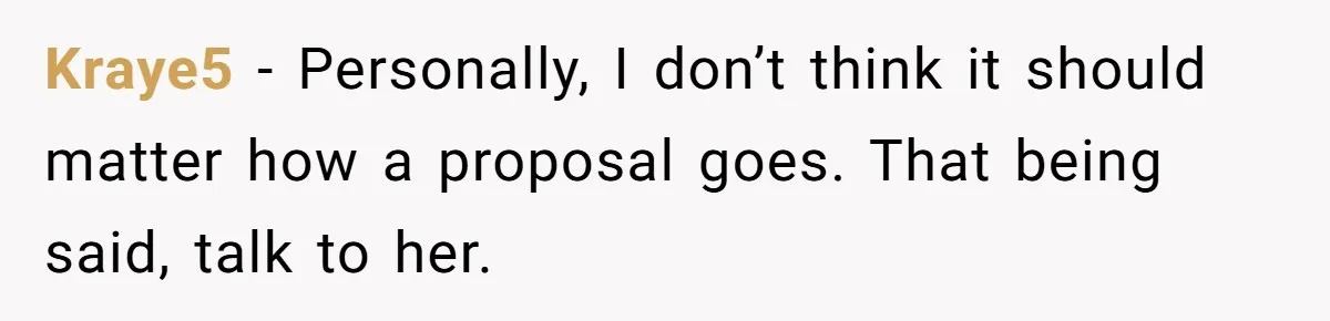 She Returned His Engagement Ring Because The Hotel Wasn’t Romantic Enough, He Wonders If Love Really Matters Kraye5 − Personally, I don’t think it should matter how a proposal goes. That being said, talk to her.