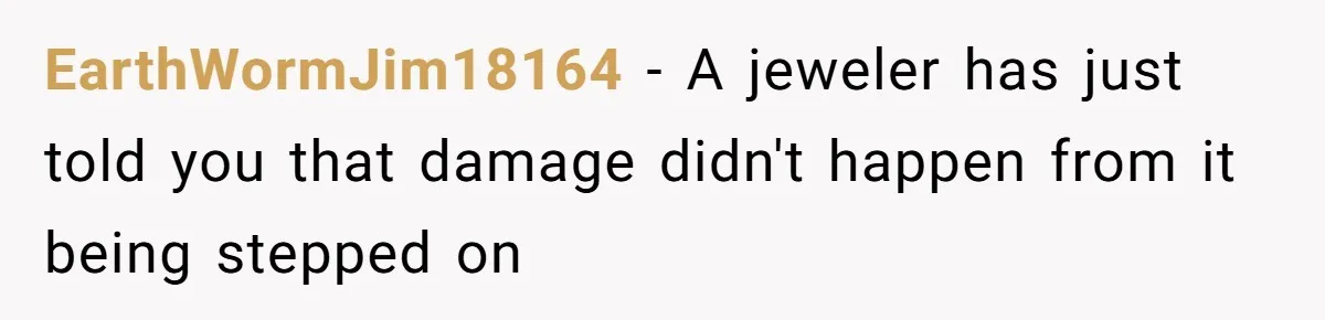 Fiancée “Accidentally” Loses Three Engagement Rings, He Wonders If It’s Really An Accident EarthWormJim18164 − A jeweler has just told you that damage didn't happen from it being stepped on
